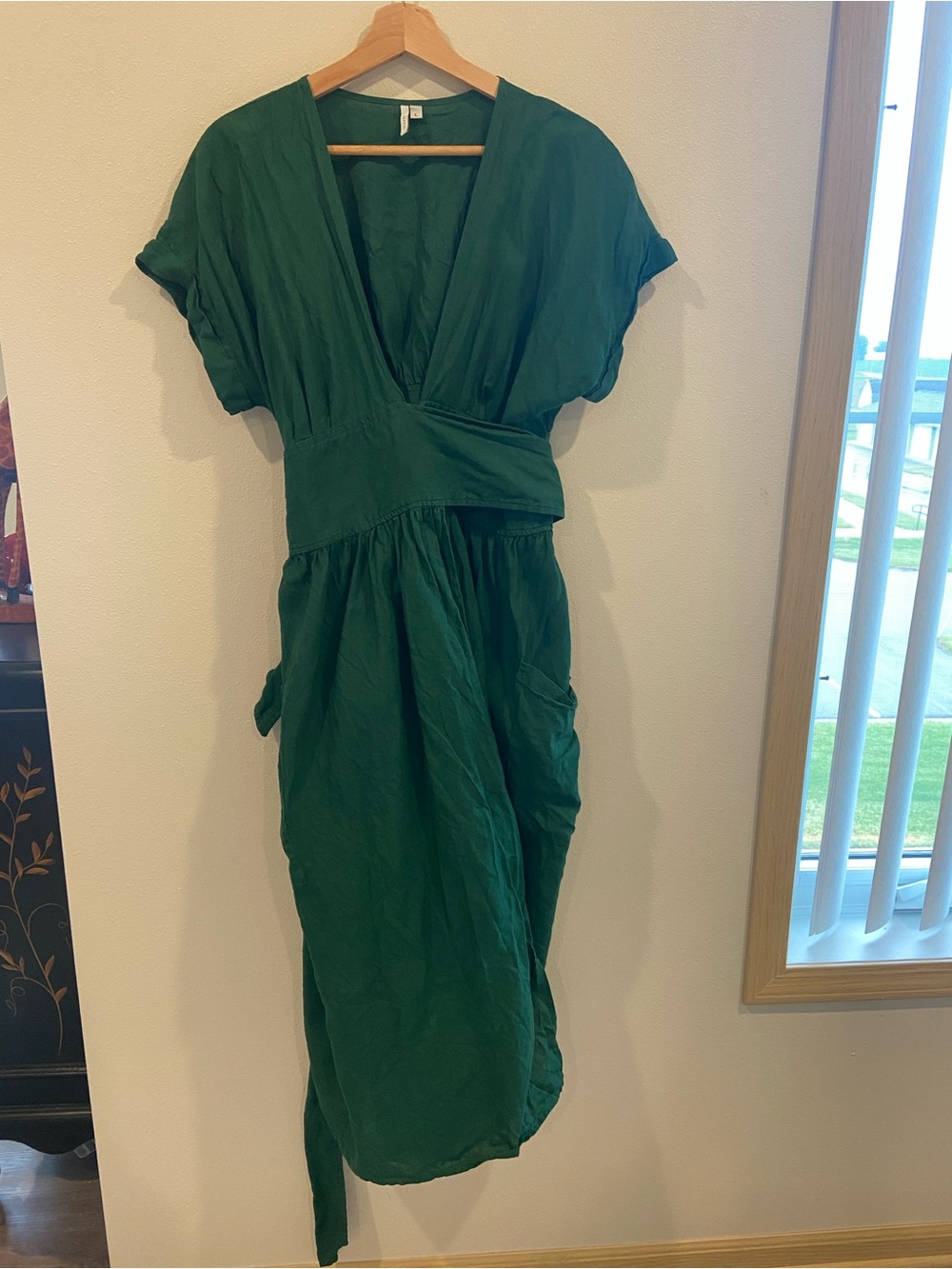Seaside Tones Linen Kimono Dress Green - Picture 5 of 11
